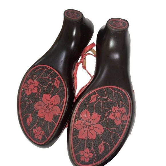 Sofft Coral Orange Strappy Leather Low‎ Heel - Size 8.5 - Picture 5 of 7